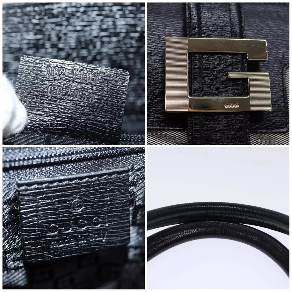 GUCCI Hand Bag Canvas Gray Auth
